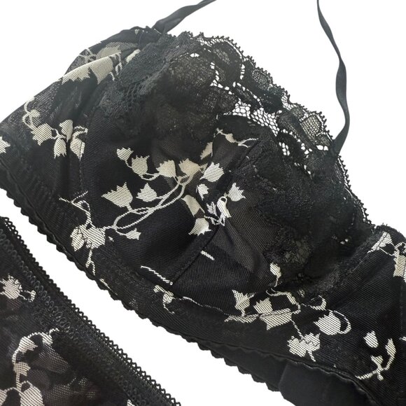 Dolce Gabbana VTG Vintage Black White Bla Thong Set floral unlined Medium Size 3 - Picture 2 of 16